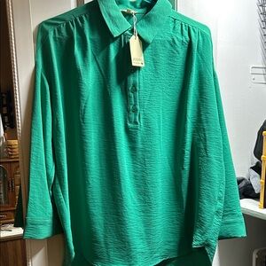 JODIFL Vibrant Green Casual Button Down Shirt